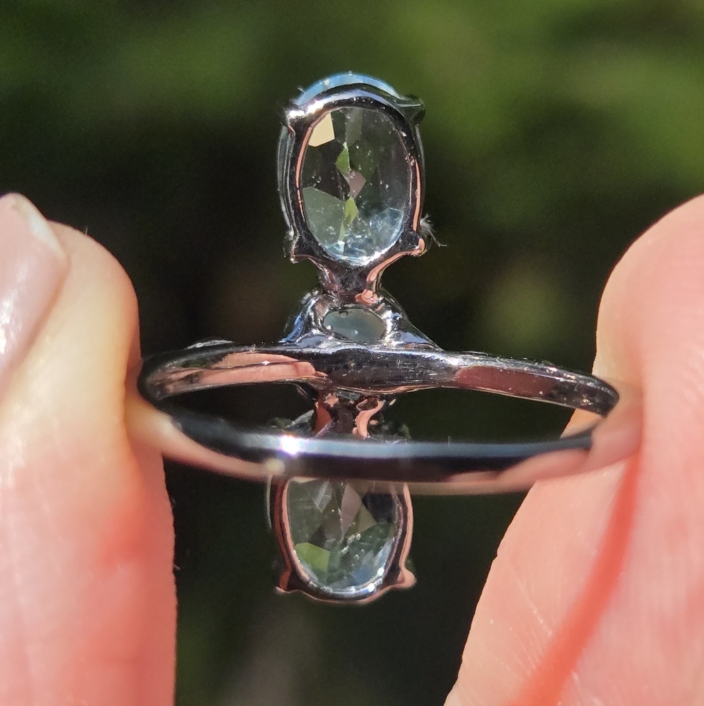 Blue Topaz & Opal Natural Gemstone Sterling & Rhodium Ring Sz6 - Picture 7 of 8
